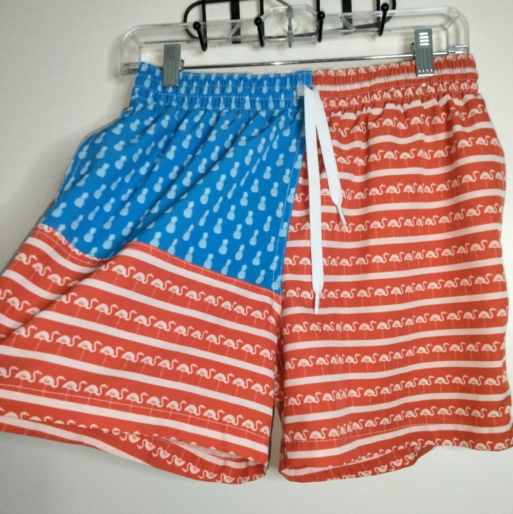 Chubbies (Size M) Blue & Red Pineapple & Flamingo Patterned Pull-on Swim Shorts